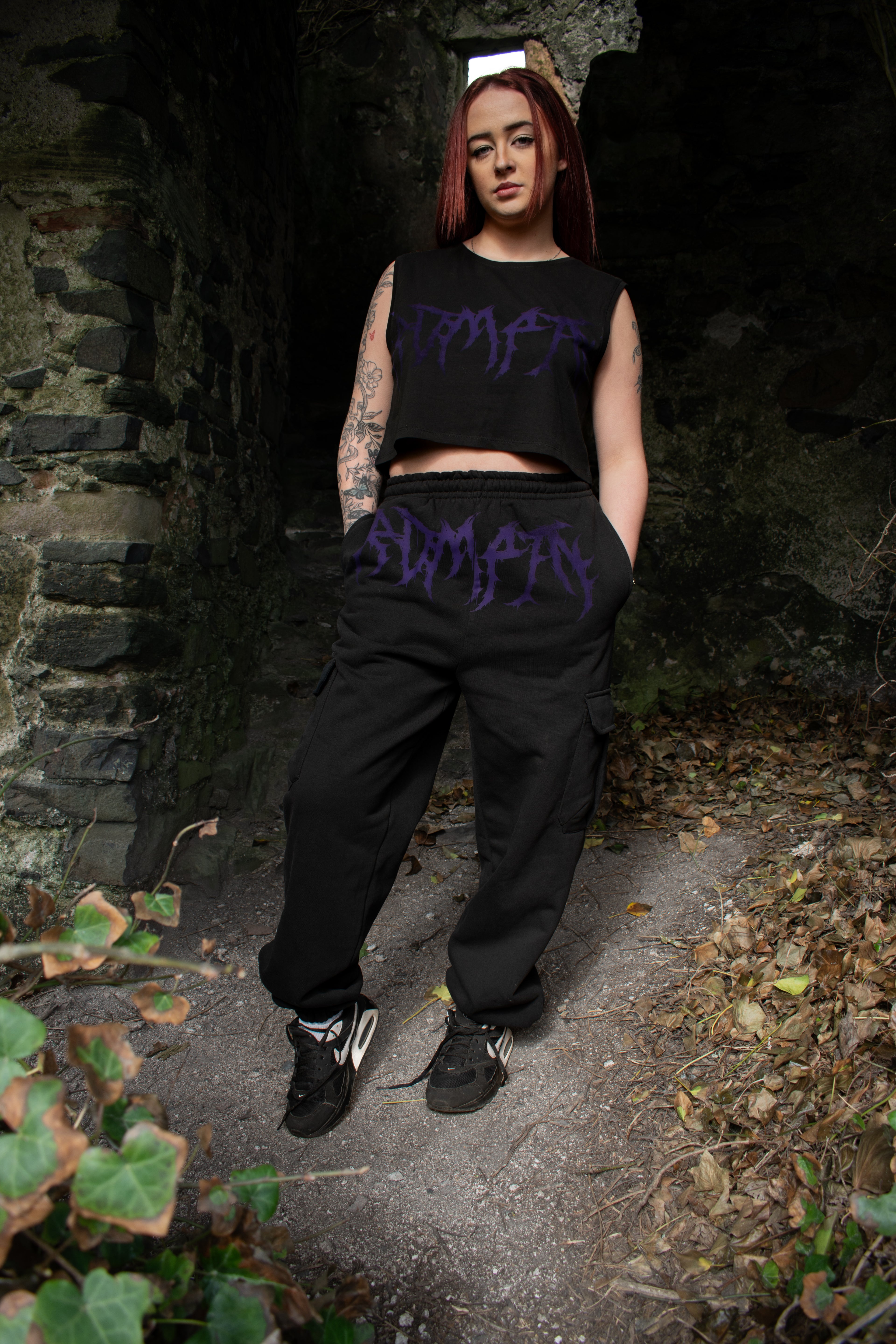 Black/Purple Metal Cargo Sweatpants