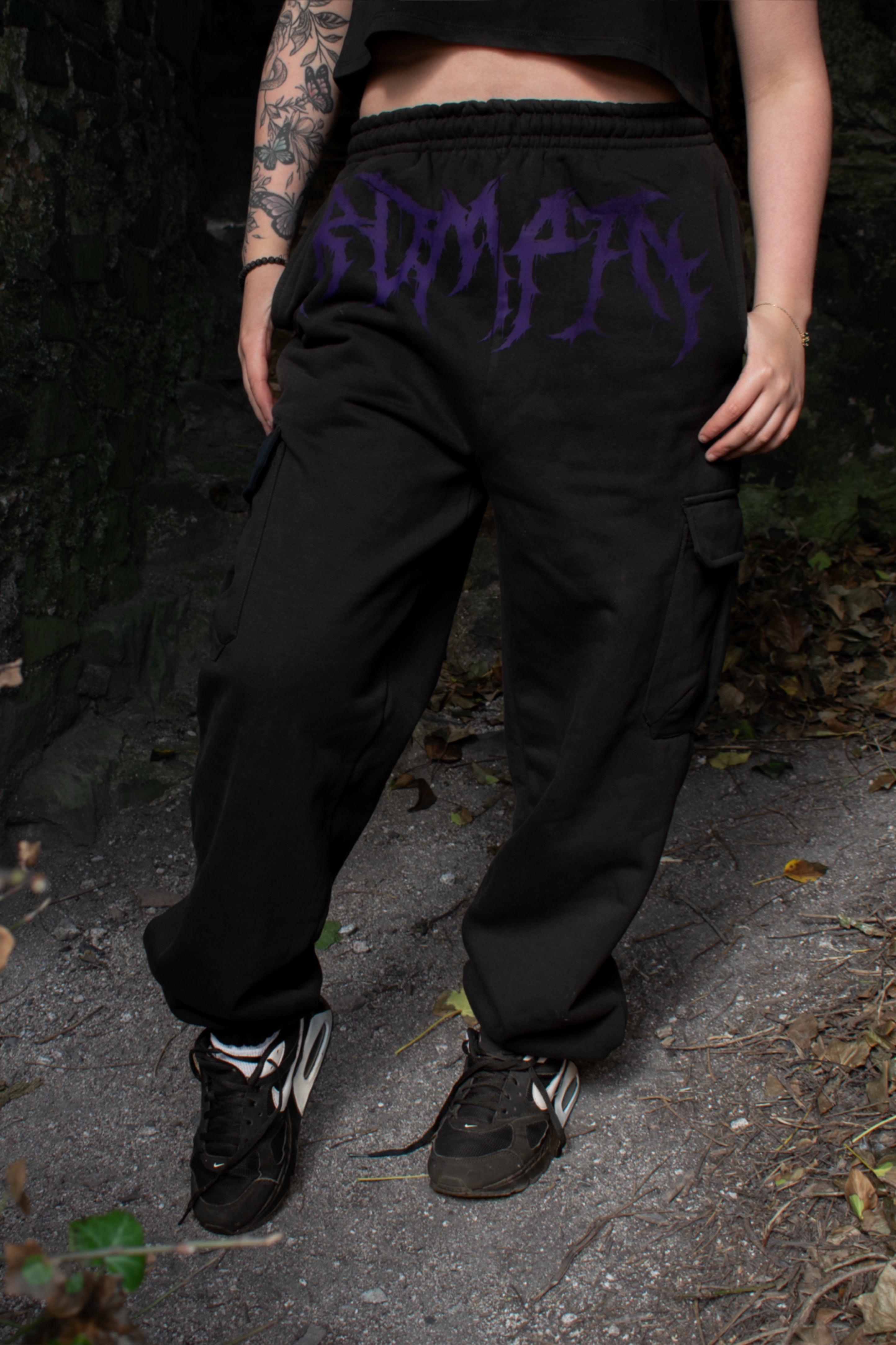 Black/Purple Metal Cargo Sweatpants