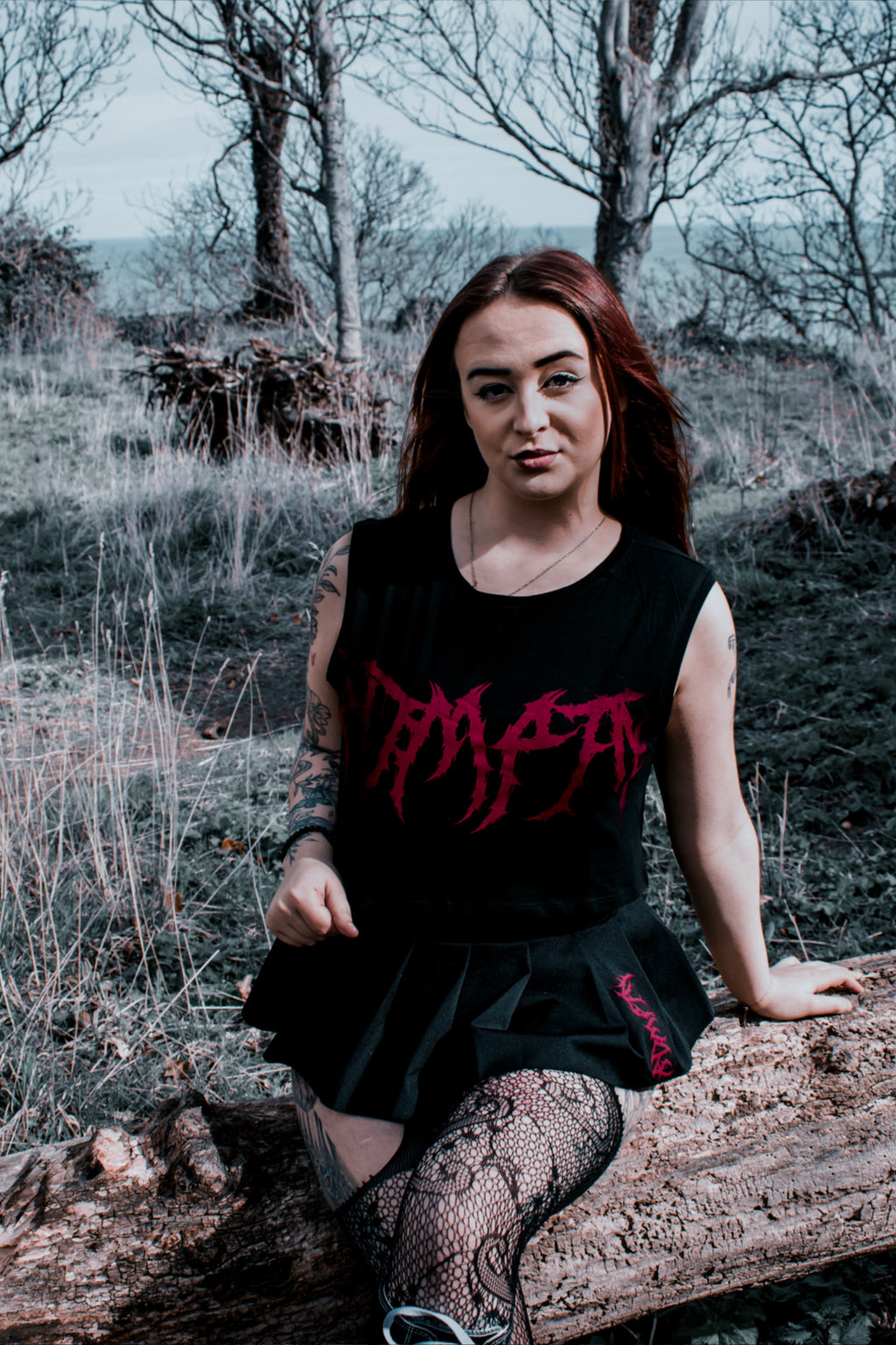Black/Red Metal Crop Top